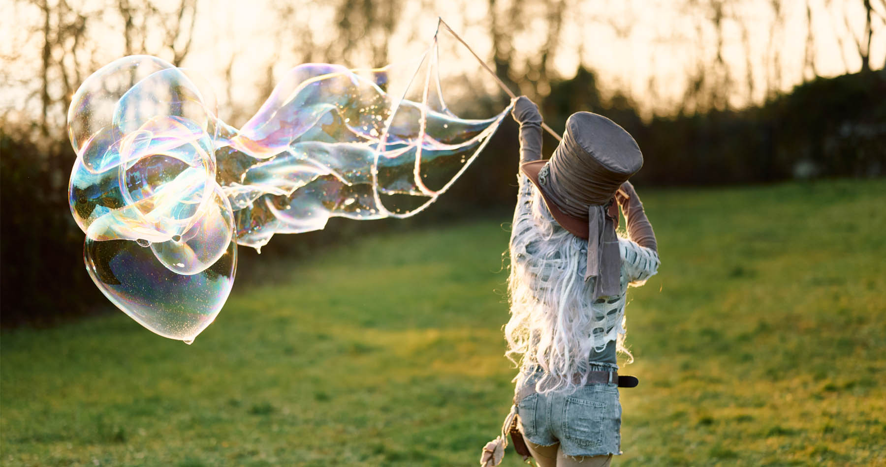 Making soap bubbles in the sun